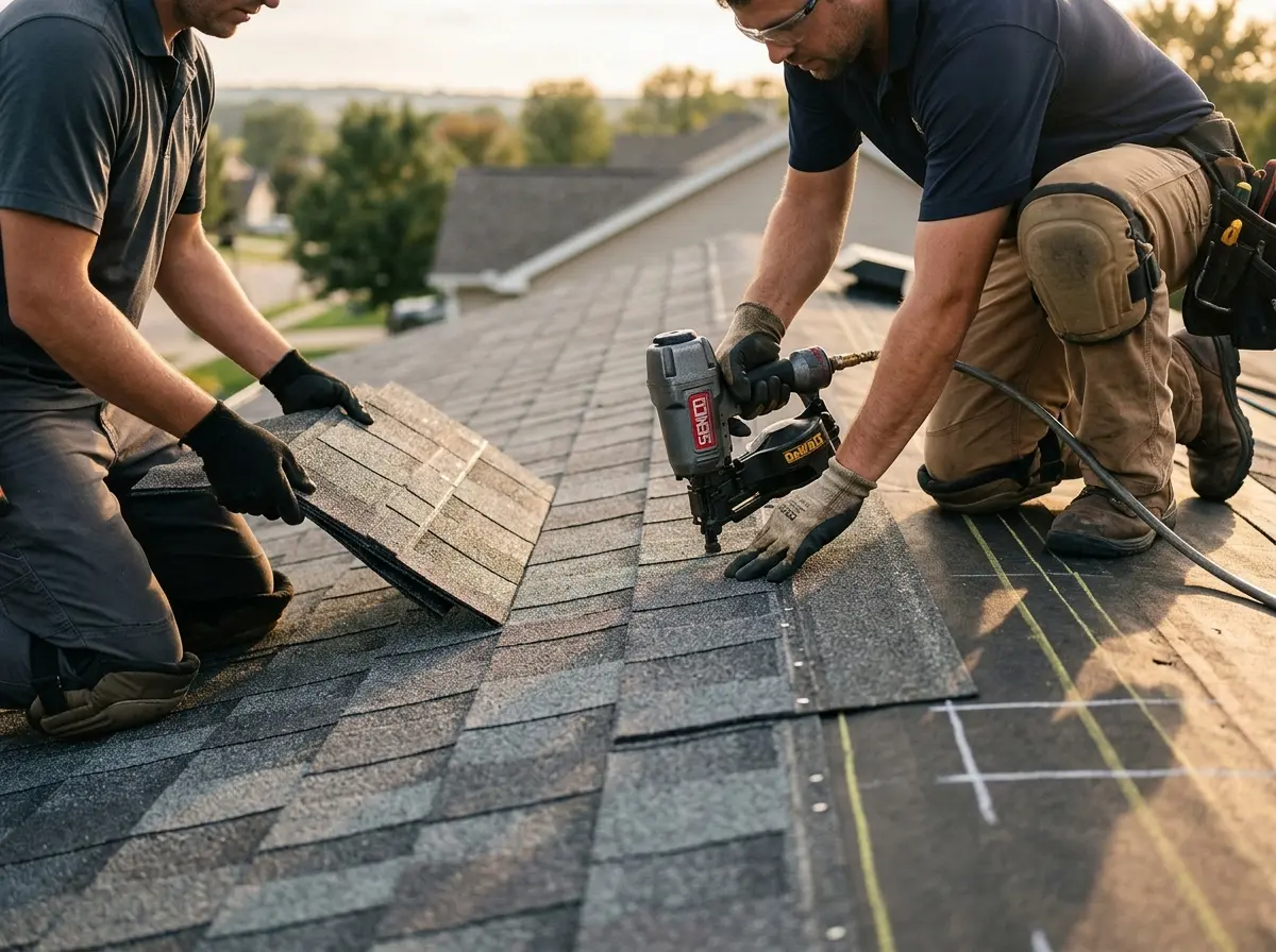 Professional roofer working on a residential roof in Cinnaminson